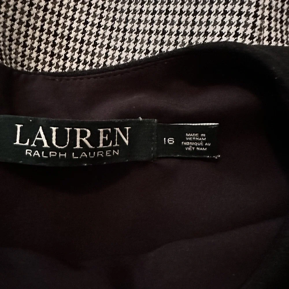 LAUREN RALPH LAUREN Black Suede Bodice Houndstooth Print Sleeveless Dress‎ Sz 16